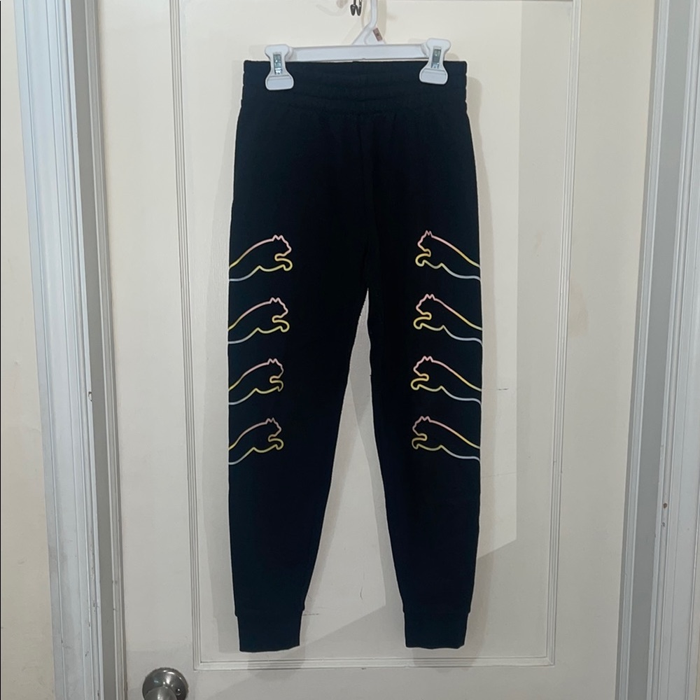 Puma Black and Yellow Jogger Sweatpants with Elastic Cuffs